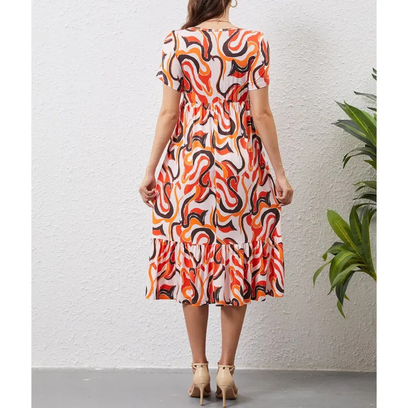 Beaisland Women's Maternity Dress Short Sleeve Pleated Flowing Pregnancy Beach Dresses- - 5