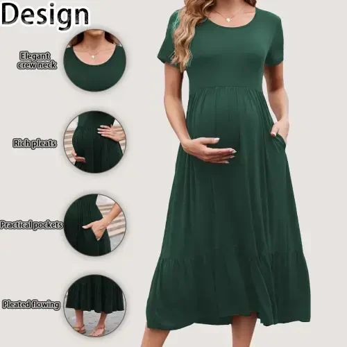 Beaisland Women’s Maternity Dress Short Sleeve Pleated Flowing Pregnancy Beach Dresses - Modazone (1)