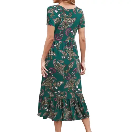 Beaisland Women's Maternity Dress Short Sleeve Pleated Flowing Pregnancy Beach Dresses - 4