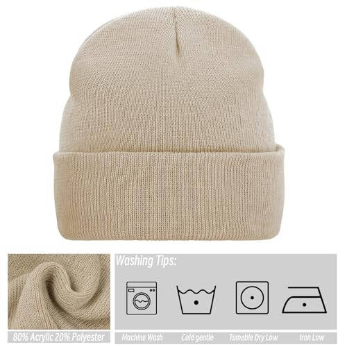 Beanie for Men Women, Slouchy Knitted Beanie Hats Winter Warm Hat Unisex Cuffed Plain Hat for Cold Weather - 3