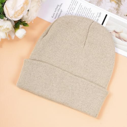 Beanie for Men Women, Slouchy Knitted Beanie Hats Winter Warm Hat Unisex Cuffed Plain Hat for Cold Weather - 4