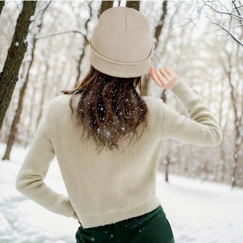 Beanie for Men Women, Slouchy Knitted Beanie Hats Winter Warm Hat Unisex Cuffed Plain Hat for Cold Weather - 7