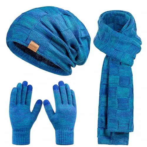 Beanie Hat Scarf Touchscreen Gloves Set for Men and Women, Fleece Lined Warm Winter Beanie Gloves Long Neck Warmer Set 