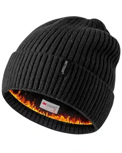 Beanie Hats for Men 30% Merino Wool Knit Hat, Winter Hats for Women Thick Warm Lined, Beanie for Women Cold Weather Skull Cap - 1