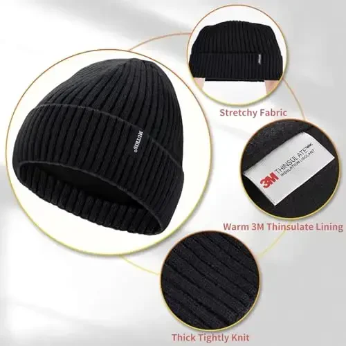 Beanie Hats for Men 30% Merino Wool Knit Hat, Winter Hats for Women Thick Warm Lined, Beanie for Women Cold Weather Skull Cap - BEANIE