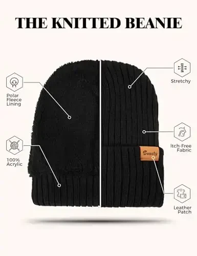 Beanie Hats for Men Women Fleece Winter Hat Chunky Knit Skull Stocking Caps for Guys Thermal Snow Hat Heated Cuffed Gift - 5