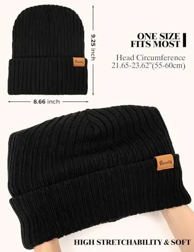 Beanie Hats for Men Women Fleece Winter Hat Chunky Knit Skull Stocking Caps for Guys Thermal Snow Hat Heated Cuffed Gift - 6