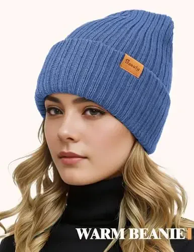 Beanie Hats for Men Women Fleece Winter Hat Chunky Knit Skull Stocking Caps for Guys Thermal Snow Hat Heated Cuffed Gift - 3