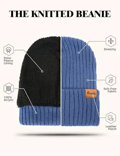 Beanie Hats for Men Women Fleece Winter Hat Chunky Knit Skull Stocking Caps for Guys Thermal Snow Hat Heated Cuffed Gift - 5