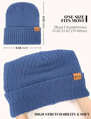 Beanie Hats for Men Women Fleece Winter Hat Chunky Knit Skull Stocking Caps for Guys Thermal Snow Hat Heated Cuffed Gift - 6