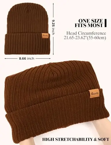 Beanie Hats for Men Women Fleece Winter Hat Chunky Knit Skull Stocking Caps for Guys Thermal Snow Hat Heated Cuffed Gift - 5