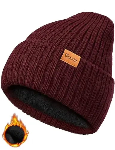Beanie Hats for Men Women Fleece Winter Hat Chunky Knit Skull Stocking Caps for Guys Thermal Snow Hat Heated Cuffed Gift - BEANIE