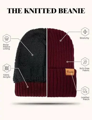 Beanie Hats for Men Women Fleece Winter Hat Chunky Knit Skull Stocking Caps for Guys Thermal Snow Hat Heated Cuffed Gift - 5