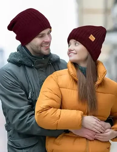 Beanie Hats for Men Women Fleece Winter Hat Chunky Knit Skull Stocking Caps for Guys Thermal Snow Hat Heated Cuffed Gift - 7