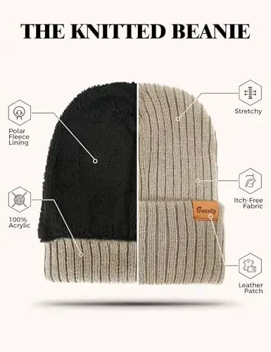 Beanie Hats for Men Women Fleece Winter Hat Chunky Knit Skull Stocking Caps for Guys Thermal Snow Hat Heated Cuffed Gift - 4