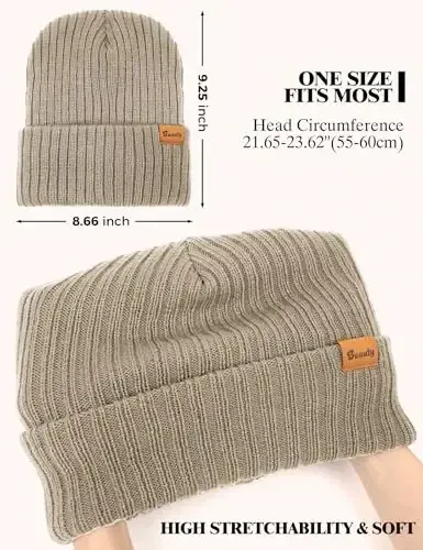 Beanie Hats for Men Women Fleece Winter Hat Chunky Knit Skull Stocking Caps for Guys Thermal Snow Hat Heated Cuffed Gift - 5