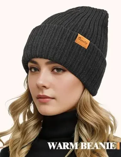 Beanie Hats for Men Women Fleece Winter Hat Chunky Knit Skull Stocking Caps for Guys Thermal Snow Hat Heated Cuffed Gift - 3