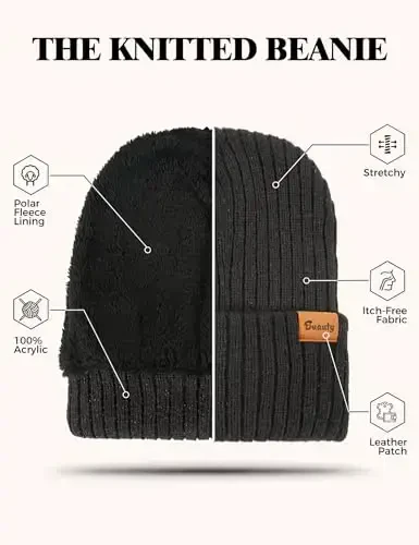 Beanie Hats for Men Women Fleece Winter Hat Chunky Knit Skull Stocking Caps for Guys Thermal Snow Hat Heated Cuffed Gift - 5