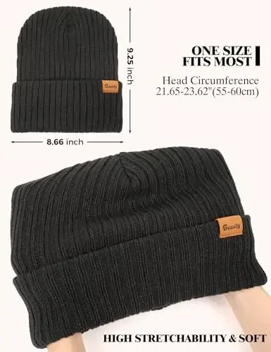 Beanie Hats for Men Women Fleece Winter Hat Chunky Knit Skull Stocking Caps for Guys Thermal Snow Hat Heated Cuffed Gift - 6