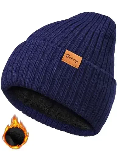 Beanie Hats for Men Women Fleece Winter Hat Chunky Knit Skull Stocking Caps for Guys Thermal Snow Hat Heated Cuffed Gift - 1