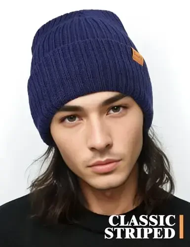 Beanie Hats for Men Women Fleece Winter Hat Chunky Knit Skull Stocking Caps for Guys Thermal Snow Hat Heated Cuffed Gift - 2