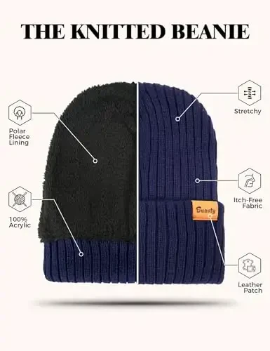 Beanie Hats for Men Women Fleece Winter Hat Chunky Knit Skull Stocking Caps for Guys Thermal Snow Hat Heated Cuffed Gift - 5