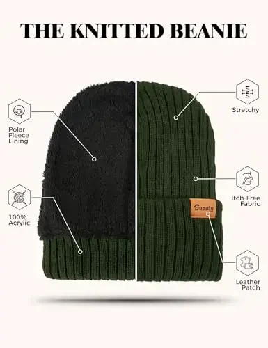 Beanie Hats for Men Women Fleece Winter Hat Chunky Knit Skull Stocking Caps for Guys Thermal Snow Hat Heated Cuffed Gift - 5