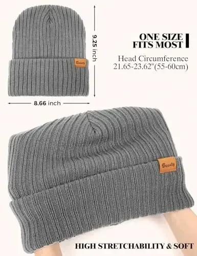 Beanie Hats for Men Women Fleece Winter Hat Chunky Knit Skull Stocking Caps for Guys Thermal Snow Hat Heated Cuffed Gift - 6