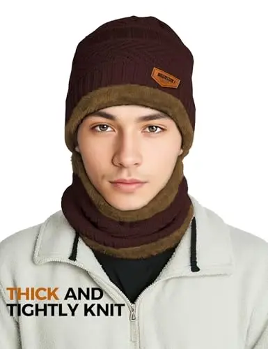 Beanie Hats for Men Women Neck Warmer Cold Weather Gear Men Gift Set for Winter Hat Neck Scarf Guys Face Mask Snow Suits - BEANIE (1)