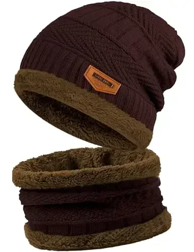 Beanie Hats for Men Women Neck Warmer Cold Weather Gear Men Gift Set for Winter Hat Neck Scarf Guys Face Mask Snow Suits 