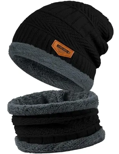 Beanie Hats for Men Women Neck Warmer Cold Weather Gear Men Gift Set for Winter Hat Neck Scarf Guys Face Mask Snow Suits 