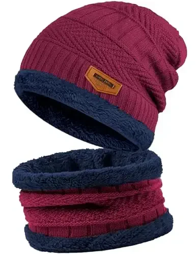 Beanie Hats for Men Women Neck Warmer Cold Weather Gear Men Gift Set for Winter Hat Neck Scarf Guys Face Mask Snow Suits - Beanie