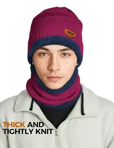 Beanie Hats for Men Women Neck Warmer Cold Weather Gear Men Gift Set for Winter Hat Neck Scarf Guys Face Mask Snow Suits - 2