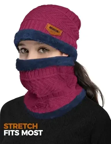 Beanie Hats for Men Women Neck Warmer Cold Weather Gear Men Gift Set for Winter Hat Neck Scarf Guys Face Mask Snow Suits - 3