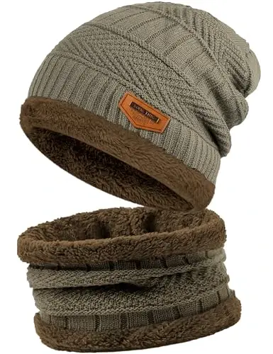 Beanie Hats for Men Women Neck Warmer Cold Weather Gear Men Gift Set for Winter Hat Neck Scarf Guys Face Mask Snow Suits 