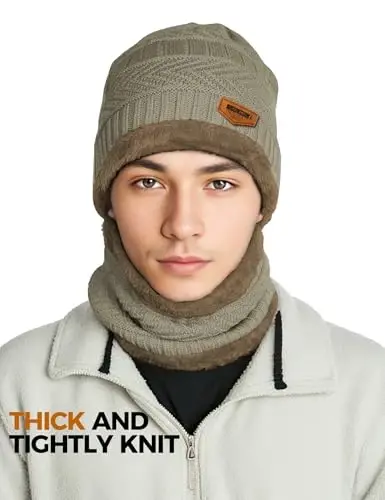 Beanie Hats for Men Women Neck Warmer Cold Weather Gear Men Gift Set for Winter Hat Neck Scarf Guys Face Mask Snow Suits - 2