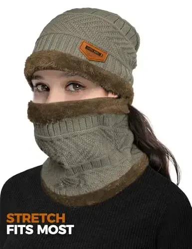 Beanie Hats for Men Women Neck Warmer Cold Weather Gear Men Gift Set for Winter Hat Neck Scarf Guys Face Mask Snow Suits - 3