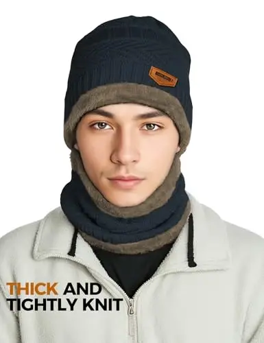Beanie Hats for Men Women Neck Warmer Cold Weather Gear Men Gift Set for Winter Hat Neck Scarf Guys Face Mask Snow Suits - 2