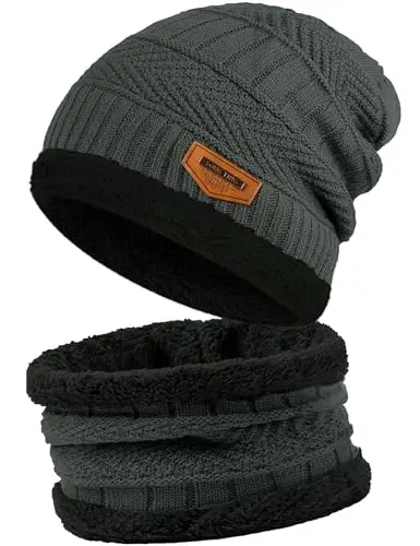 Beanie Hats for Men Women Neck Warmer Cold Weather Gear Men Gift Set for Winter Hat Neck Scarf Guys Face Mask Snow Suits - 1