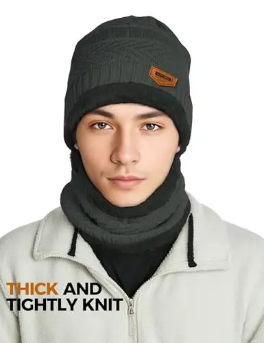 Beanie Hats for Men Women Neck Warmer Cold Weather Gear Men Gift Set for Winter Hat Neck Scarf Guys Face Mask Snow Suits - BEANIE (1)
