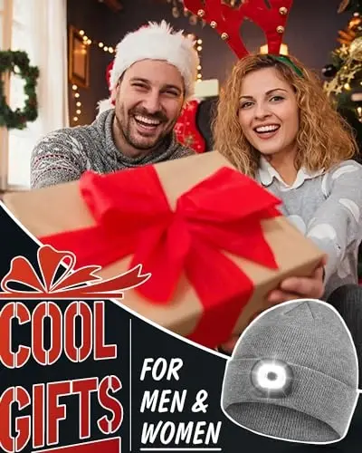Beanie Headlamp - Erkaklar, dadalar, otalar uchun LED qo'lsiz USB zaryadlanuvchi shapkali Unisex qishki trikotaj shapka sovg'alari - 2