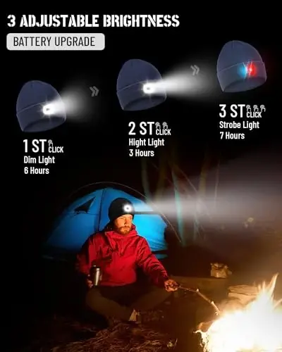 Beanie Headlamp - Unisex Qishki Trikotaj Shlyapa Erkaklar Dad Ota uchun LED Qo'lsiz USB Zaryadlanuvchi Qalpog'lar bilan sovg'alar - 5