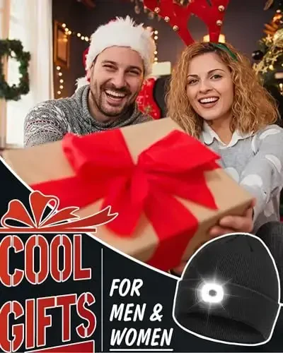 Beanie Headlamp - Unisex Winter Knit Cap Gifts for Men Dad Father with LED Hands Free USB Rechargeable Caps - 6