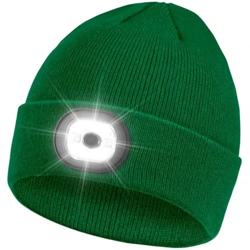 Beanie Headlamp - Unisex Winter Knit Cap Gifts for Men Dad Father with LED Hands Free USB Rechargeable Caps 