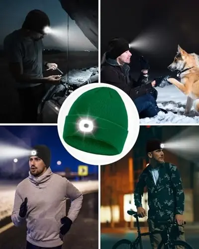 Beanie Headlamp - Unisex Winter Knit Cap Gifts for Men Dad Father with LED Hands Free USB Rechargeable Caps - 7