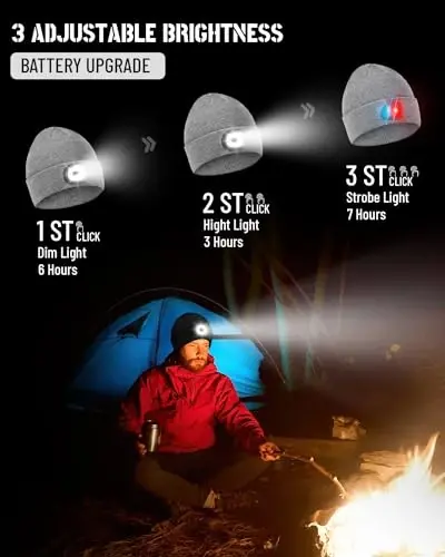 Beanie Headlamp - Unisex Winter Knit Cap Gifts for Men Dad Father with LED Hands Free USB Rechargeable Caps - 5