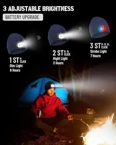 Beanie Headlamp - Unisex Winter Knit Cap Gifts for Men Dad Father with LED Hands Free USB Rechargeable Caps - 5