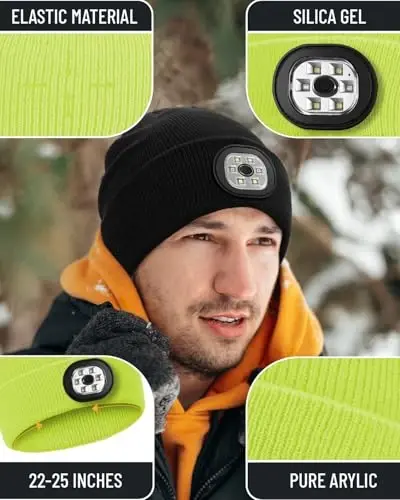Beanie Headlamp - Unisex Winter Knit Cap Gifts for Men Dad Father with LED Hands Free USB Rechargeable Caps - 4