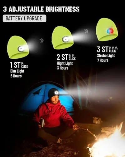 Beanie Headlamp - Unisex Winter Knit Cap Gifts for Men Dad Father with LED Hands Free USB Rechargeable Caps - 5