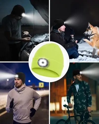 Beanie Headlamp - Unisex Winter Knit Cap Gifts for Men Dad Father with LED Hands Free USB Rechargeable Caps - 7